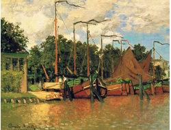 Купить греющую картину с фото репродукции Клода Моне лодки в Заандаме