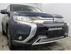 Защита радиатора Mitsubishi Outlander III 2018- (3 части) chrome с парктроником и камерой PREMIUM