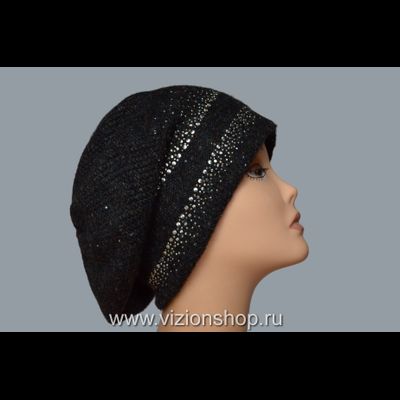 Итальянский вязаный берет с украшениями Vizio 6427 черный
