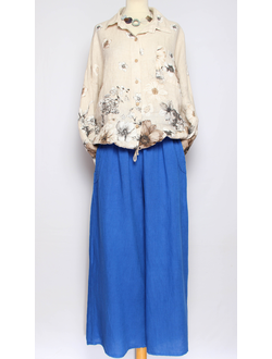 Юбка-брюки льняные "ШОВ" ярко-синие до р.54