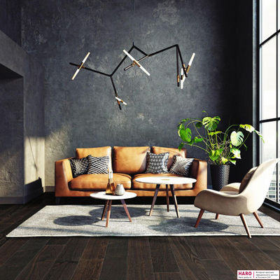 Декор паркетной доски Haro Дуб Африканский Агатовый Браш 4V 1-пол, масло 528674 в интерьере комнаты