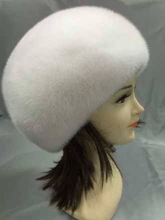 Женская шапка норковая берет Шарик №2 Лилия  натуральный мех зимняя, белая Арт. ц-0139