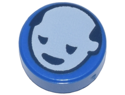 Tile, Round 1 x 1 with White Head with Dark Blue Eyes and Mouth Pattern, Blue (98138pb356 6417658)