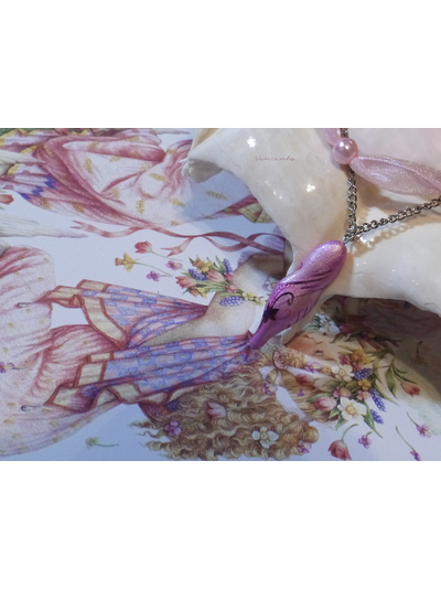 Короткое (под шейку) колье в стиле шебби-шик "Рассветная Жемчужина" с подвеской из холодного фарфора