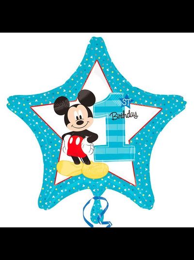 Фольгированный шар с гелием звезда "1ый день рождения" Микки 46см k