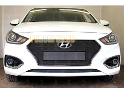 Защита радиатора Hyundai Solaris 2017- black верх PREMIUM