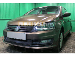 Защита радиатора Volkswagen Polo седан 2015- (2 части) (Allstar, Conceptline, Trendline, Comfortline) black низ