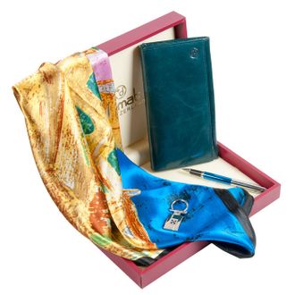 Подарочный набор кожаный кошелек платок брелок авторучка