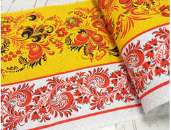 Вафельное полотно 176 г/м2 цвет желтый принт Хохлома