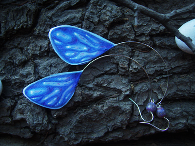 Длинные серьги на дугах "Крылышки феи Небесной Лазури"