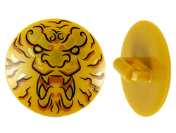 Minifigure, Shield Circular Convex Face with Black and Gold Ninjago Lion Head Pattern, Pearl Gold (75902pb17 / 6302878)