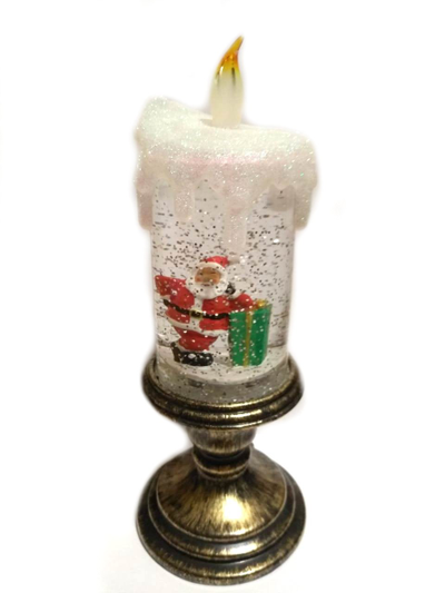 LED Свеча новогодняя музыкальная, USB кабель,  28*11*11см, ТИП: Дед мороз в санях с оленями/ Дед Мороз с подарком