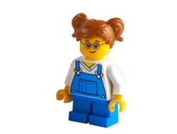 Child - Girl, Blue Overalls over V-Neck Shirt, Blue Short Legs, Dark Orange Hair with Pigtails, Glasses, Freckles, n/a (cty1226)