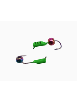 20-11-073/ Мормышка вольфр. "Народная" "СТОЛБИК" Ø2 вес 0,3гр флюр.зел + шарик хамелеон (уп-ка 10шт.)