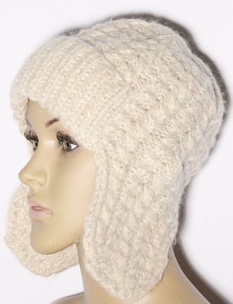 Шапка женская ушанка "Косички" 11591 бежевая, св.серая, чайная роза