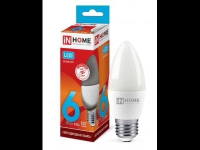 Лампа светодиодная ASD/inHome VC свеча C37 E27 6W(540lm) 4000К 4K 107x37 (без пульсации) 0419