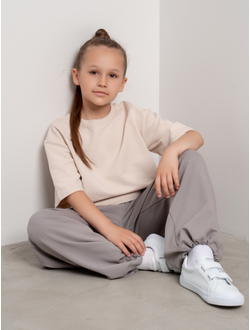 Брюки палаццо с утяжками (серый)