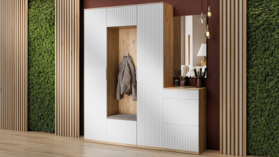 Композиция Прихожей ХИЛТОН Дуб Крафт золотой/Белый матовый