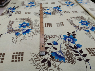 Ткань льняная "Голубые цветы"