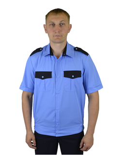 Рубашка охранника к/р цв. голубой/чёрный