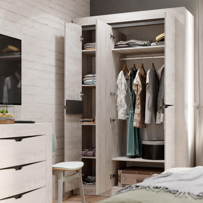 Шкаф Леонардо трёхстворчатый, бетон пайн светлый, графит