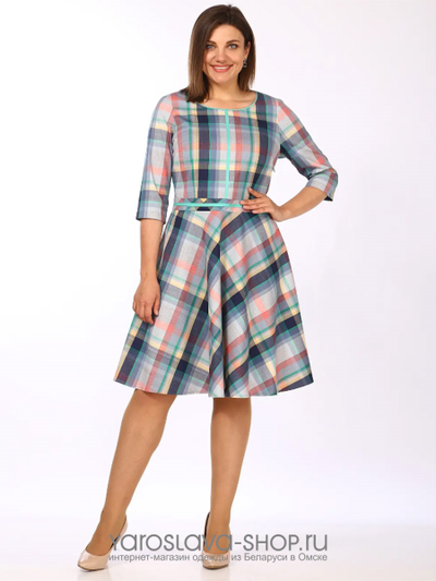 Платье в клетку мультиколор, юбка полусолнце