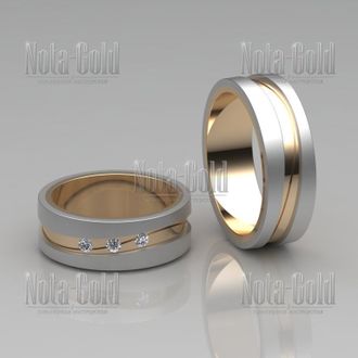 Эксклюзивные двухсплавные обручальные кольца с шероховатой фактурой и бриллиантами