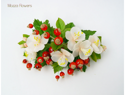 Заколка с яблоней и красной смородиной.