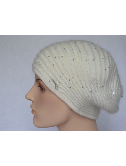 Белый берет вязаный полосами и пайетками Vizio Италия 6942 фото