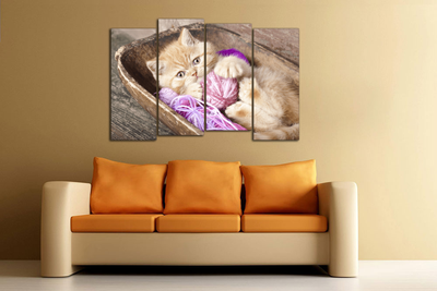 Модульная картина "Котенок с клубочком"