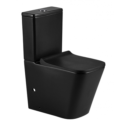 Унитаз-компакт напольный Azario Quadro 605x340x810 безободковый, с сидением микролифт и арматурой, чёрный матовый