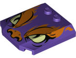 Wedge 4 x 4 x 2/3 Triple Curved with Orange Flames and Nose, Yellowish Green Eyes Pattern, Dark Purple (45677pb121 / 6288273)