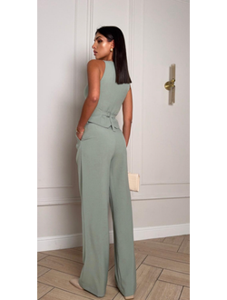 Брюки палаццо со складками (светло-зеленый)