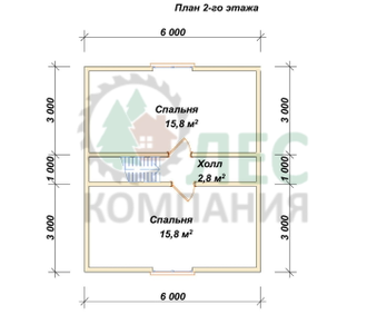 Полутораэтажный дом из бруса 7x9,2 с террасой