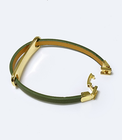 (АРТИКУЛ: 8585/44) БРАСЛЕТ ЖЕНСКИЙ, ЗЕЛЕНАЯ "БОЛОТНАЯ" КОЖА, МЕТАЛЛ "ЗОЛОТО"