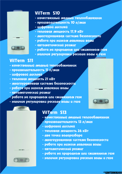 Газовая колонка проточный газовый водонагреватель VilTerm S10 11 13
