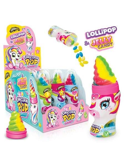 Леденец и марм.драже Johny Bee "Единорог" блок Unicorn Pop&Candy Disp 50гр (12)*12