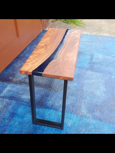 стол река из карагача голубая