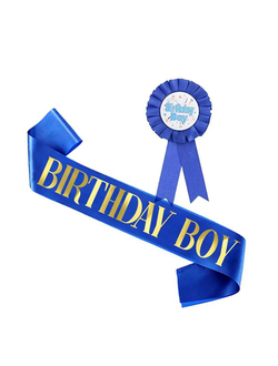 Лента синяя birthday boy + значок birthday boy