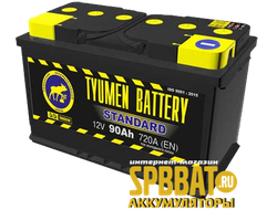 Аккумулятор Тюмень Стандарт 90 Ач ток 720А (TYUMEN BATTERY Standard) 6СТ-90L (Ca/Ca) П/П (342х175х210) высокий прямая полярность + -