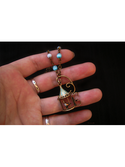 Бохо-подвеска "Птичка счастья" с кошачьим глазом