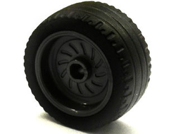 Wheel 18mm D. x 12mm with Axle Hole and Stud with Black Tire 24 x 12 Low 18976 / 18977, Black (18976c01)