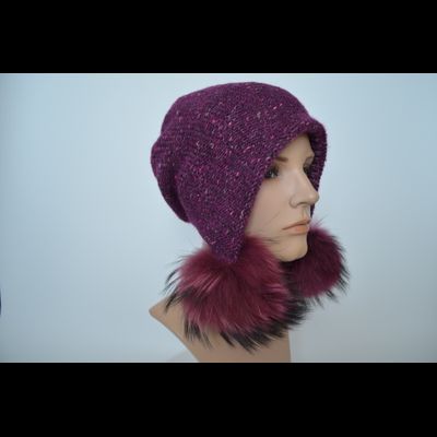 Шапка Vizio 1010 PP 66 ушанка фуксия с помпонами