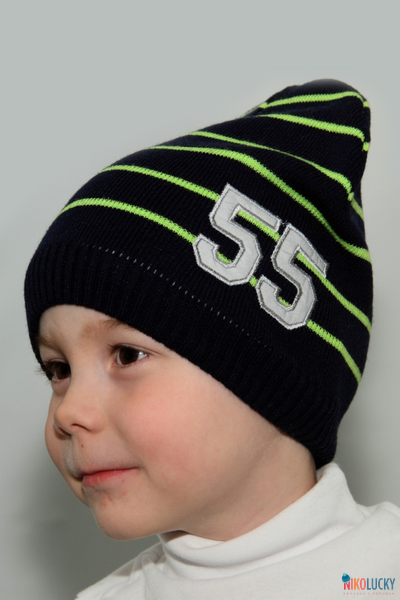 Шапка м11в17, цвет темно-синий, салатовый  р. 52-54
