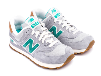 New Balance 574 Серые с зеленым замша женские (36-40) Арт. 363M-A