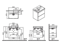Шкаф Vitra Metropole Pure с раковиной, c 2 ящиками, с подсветкой в верхнем ящике, 60 см, цвет глянцевый белый, 67331
