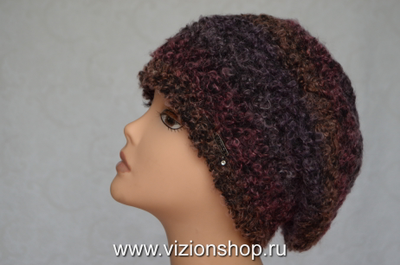 Модный женский берет зима 2020 вязаный Vizio Италия 6480 бордовый