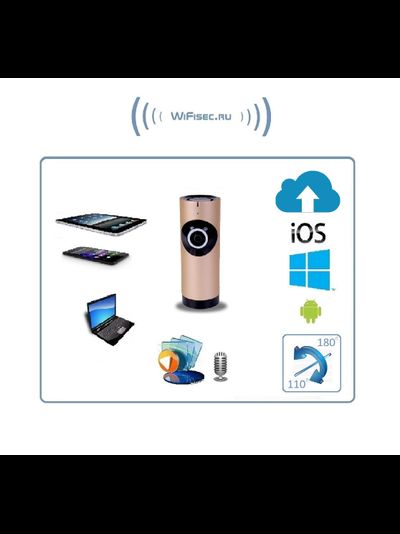 Видеоняня /WiFi IP видеокамера панорамная 180*110*  с DVR (fishR_v2), HD (360EyeS)