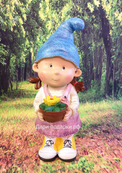 ГНОМ ДЕВОЧКА с цветком  31*13*15см  0,9кг  полистоун Россия 1620/012274