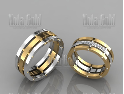Обручальные кольца из желтого и белого золота с бриллиантами (Вес пары: 16 гр.)